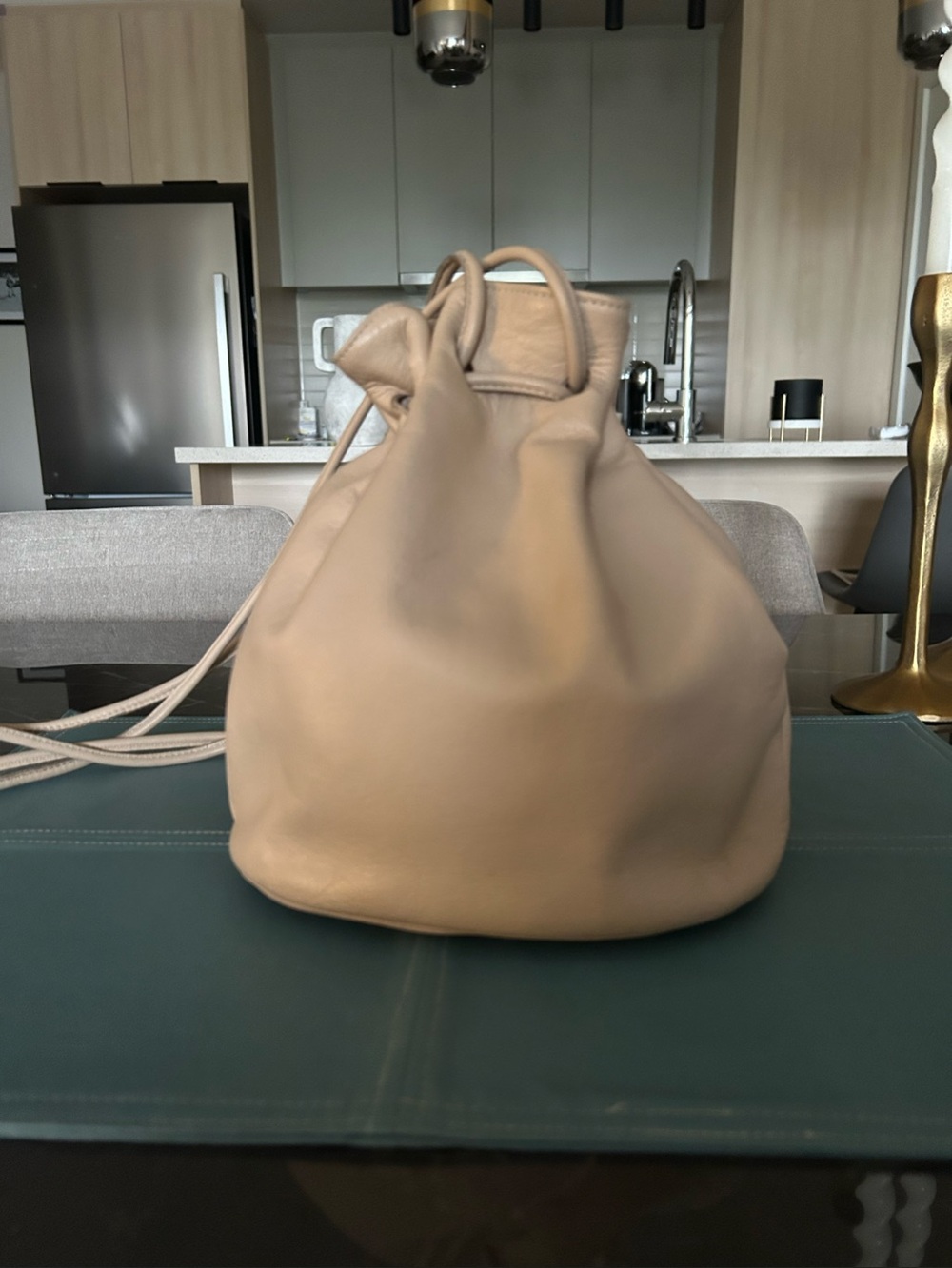 L’intervalle Neutral Beige Drawstring Bucket Bag - Minimal Women’s Handbag